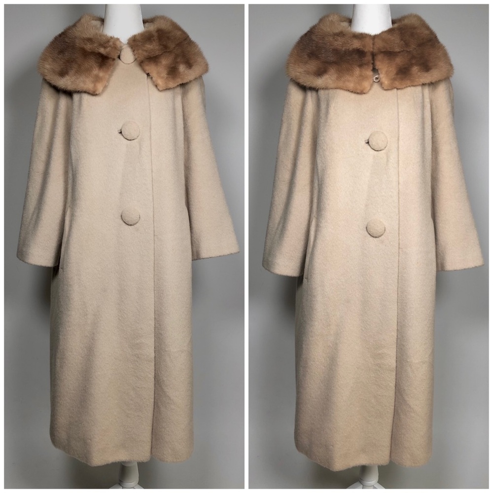 VINTAGE wool and mink collar coat